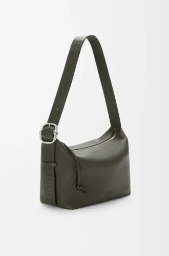 Sac hobo Loop en cuir de veau grainé souple Kaki foncé