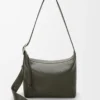 Sac hobo Loop en cuir de veau grainé souple Kaki foncé