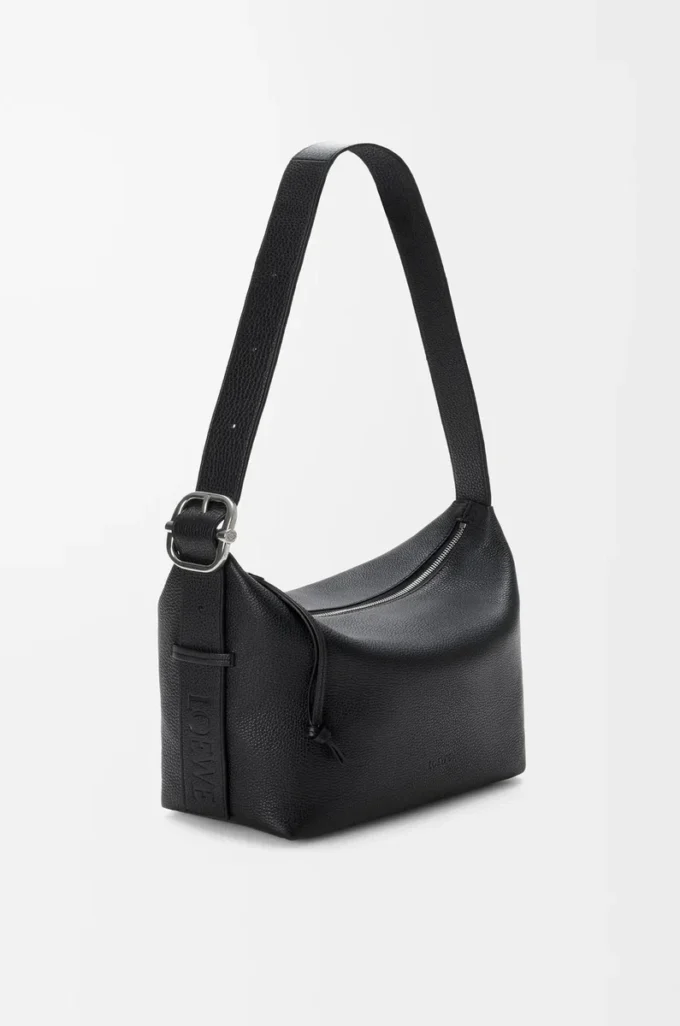 Sac hobo Loop en cuir de veau grainé souple Noir