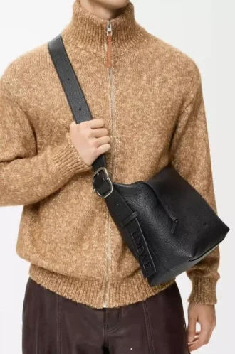 Sac hobo Loop en cuir de veau grainé souple Noir