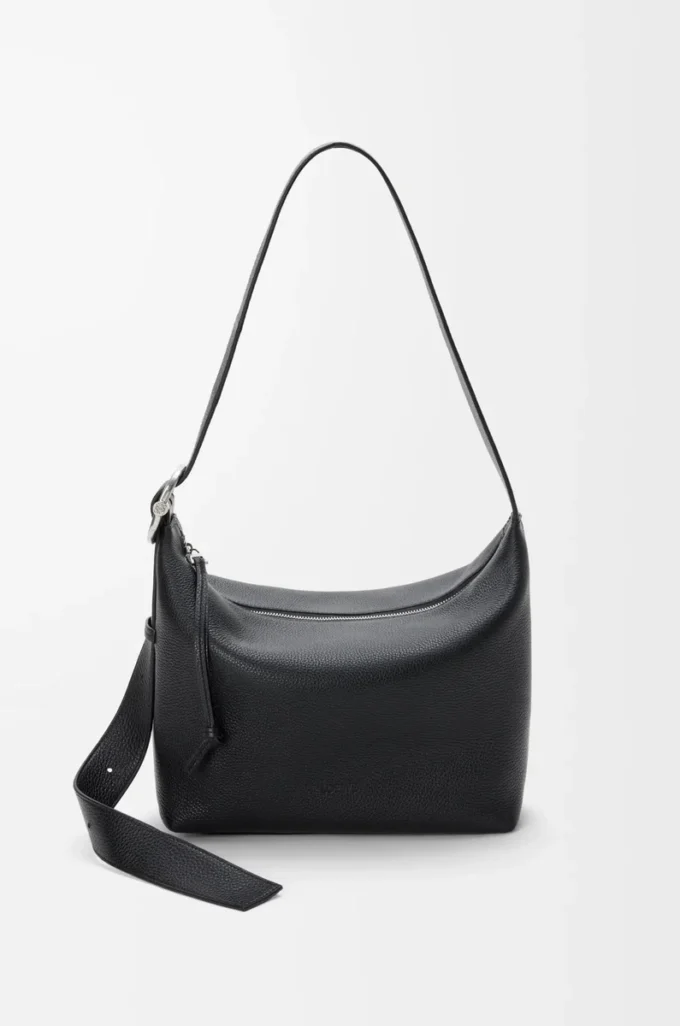 Sac hobo Loop en cuir de veau grainé souple Noir