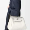 Sac Madrid moyen en cuir de veau grainé souple blanc cassé