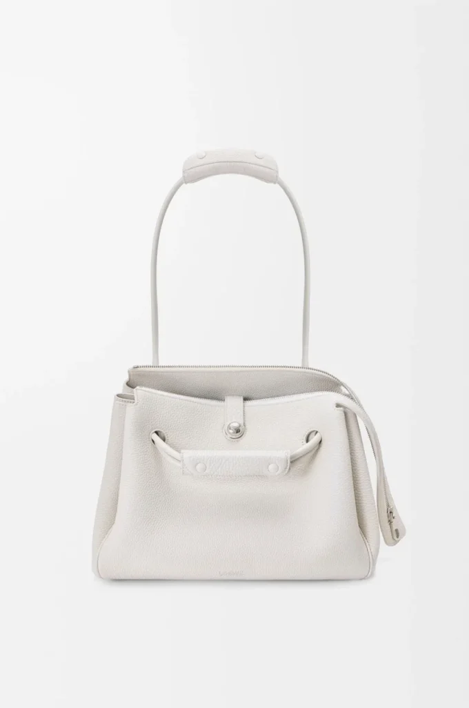 Sac Madrid moyen en cuir de veau grainé souple blanc cassé