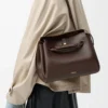 Sac Madrid moyen en cuir de veau souple marron foncé