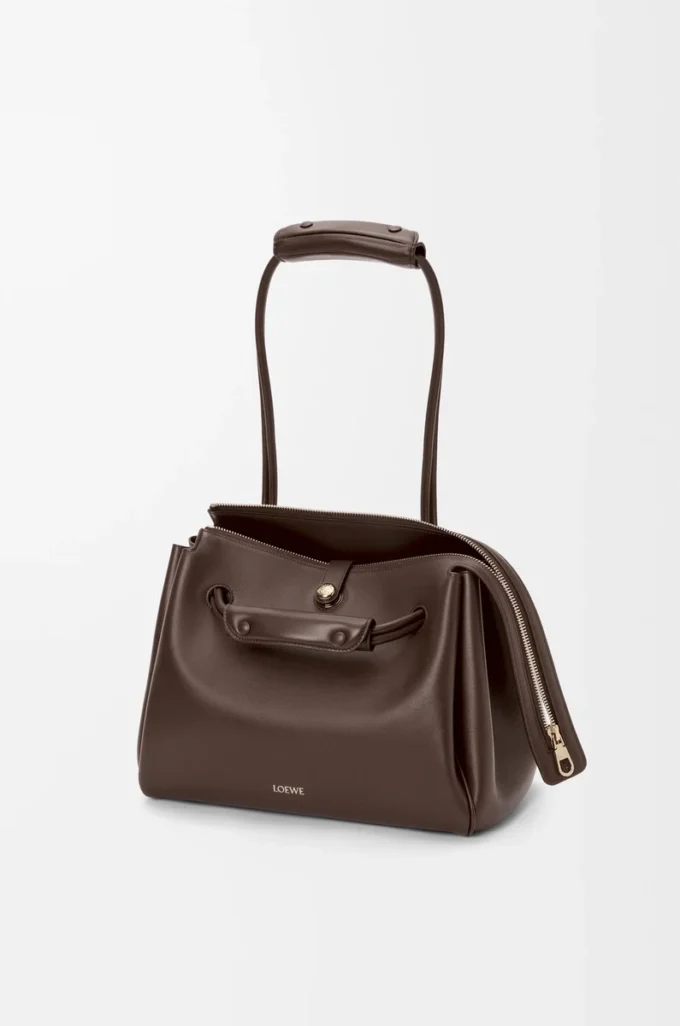 Sac Madrid moyen en cuir de veau souple marron foncé