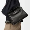 Sac Madrid moyen en cuir de veau souple noir