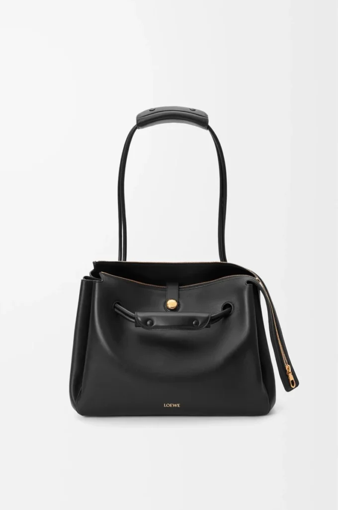 Sac Madrid moyen en cuir de veau souple noir
