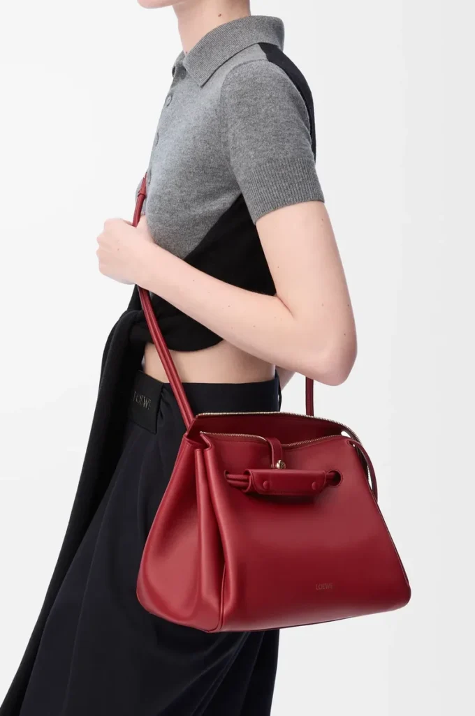 Sac Madrid moyen en cuir de veau souple rouge brûlé