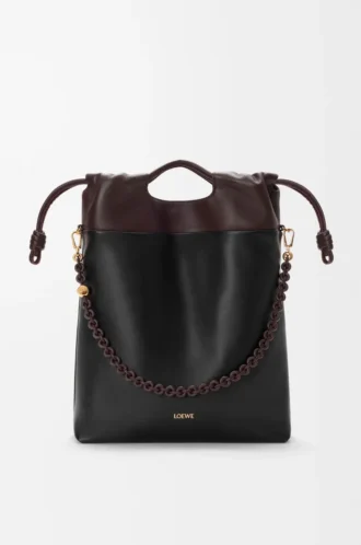 Sac à main Flamenco en cuir d&rsquo;agneau nappa souple Noir/Marron foncé