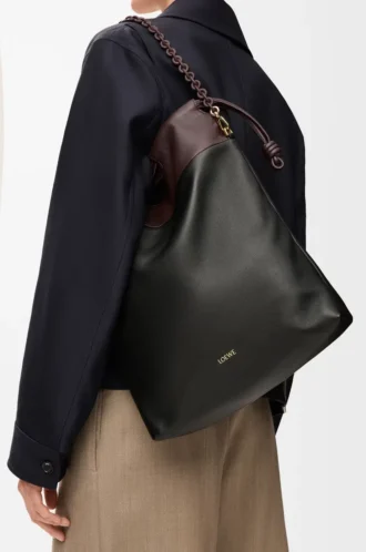 Sac à main Flamenco en cuir d&rsquo;agneau nappa souple Noir/Marron foncé