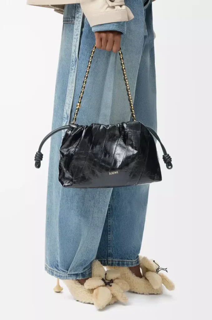 Sac à main Flamenco moyen en anguille noir