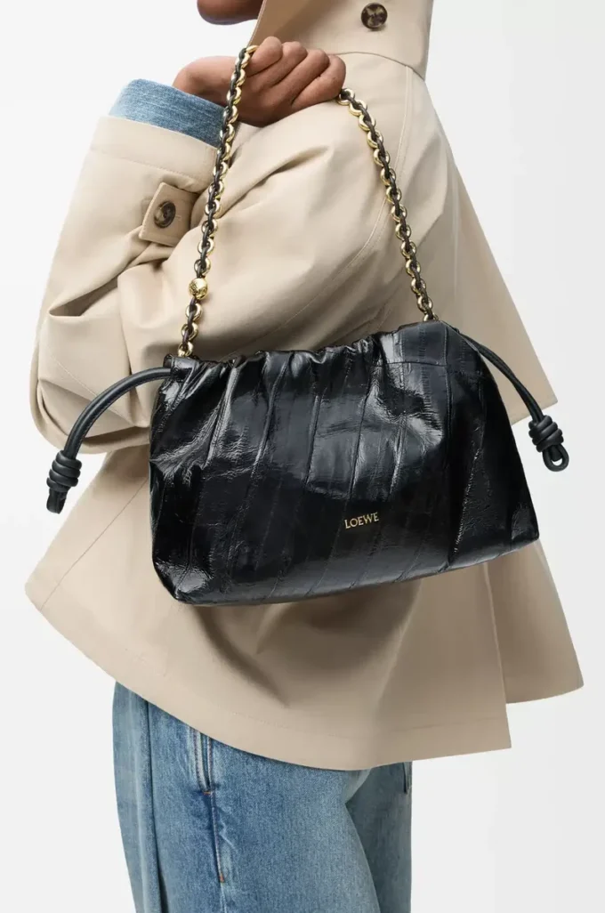 Sac à main Flamenco moyen en anguille noir