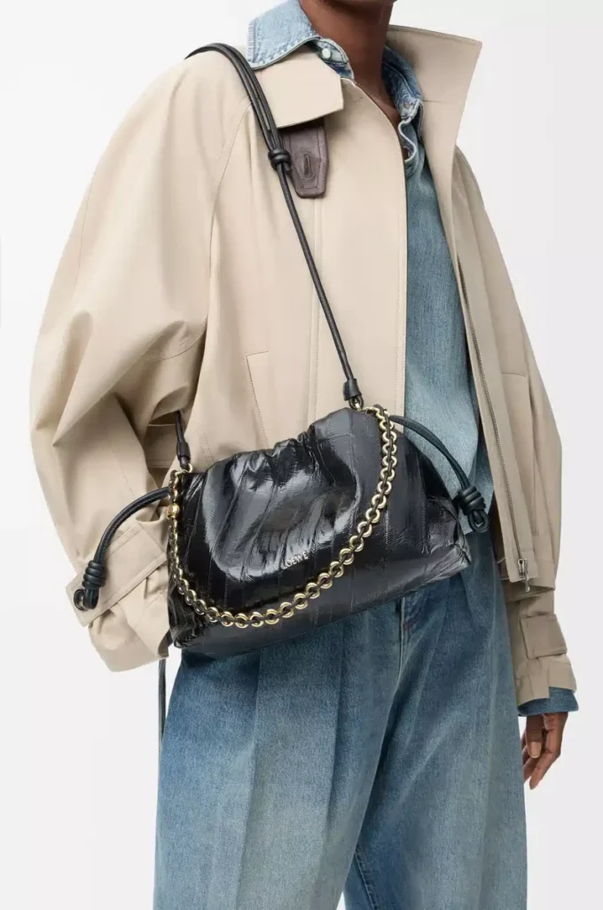 Sac à main Flamenco moyen en anguille noir