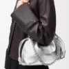 Sac à main Flamenco moyen en cuir d&rsquo;agneau laminé Argent