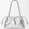 Sac à main Flamenco moyen en cuir d&rsquo;agneau laminé Argent