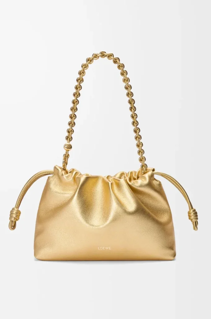 Sac à main Flamenco moyen en cuir d&rsquo;agneau laminé doré