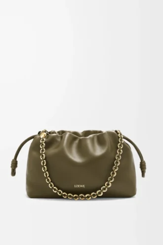 Sac à main Flamenco moyen en cuir d&rsquo;agneau nappa souple Kaki foncé