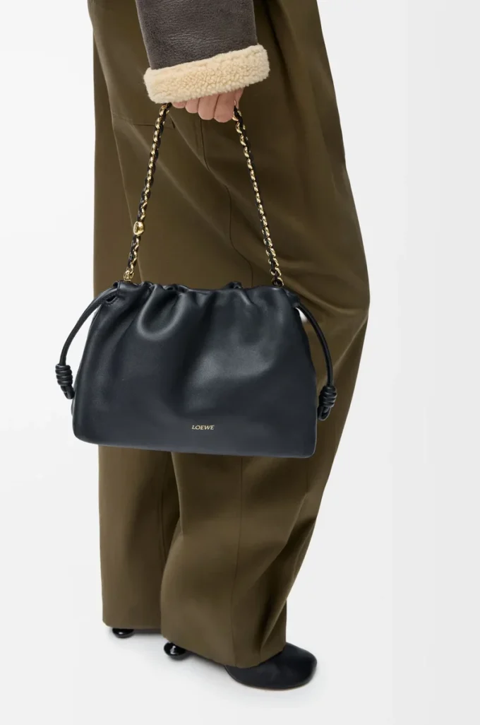 Sac à main Flamenco moyen en cuir d&rsquo;agneau nappa souple Noir