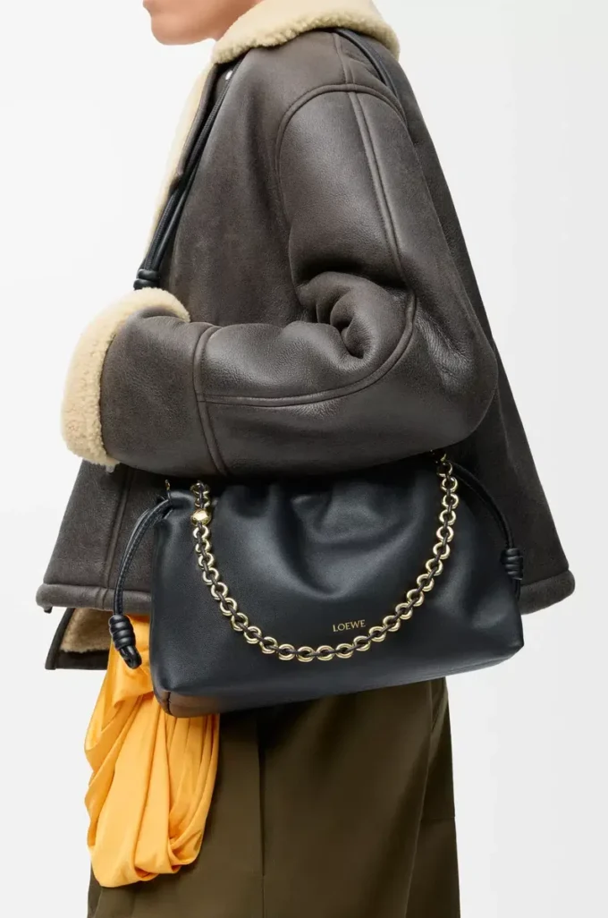 Sac à main Flamenco moyen en cuir d&rsquo;agneau nappa souple Noir