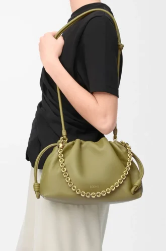 Sac à main Flamenco moyen en cuir d&rsquo;agneau nappa souple vert mousse clair