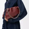 Sac à main Flamenco moyen en cuir de veau grainé fin Acajou