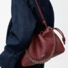 Sac à main Flamenco moyen en cuir de veau grainé fin Acajou