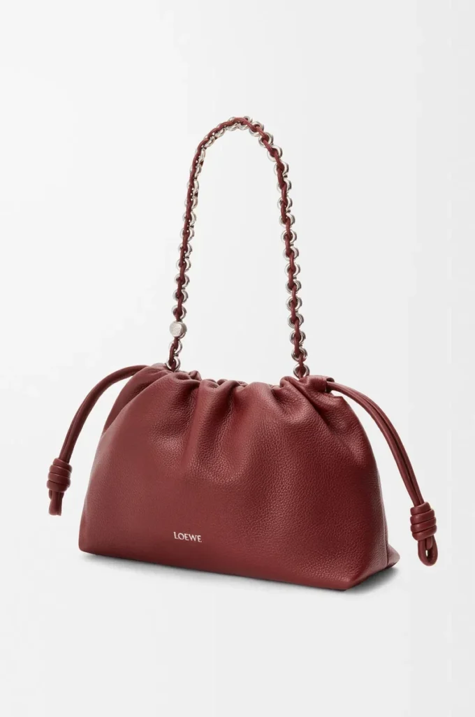 Sac à main Flamenco moyen en cuir de veau grainé fin Acajou