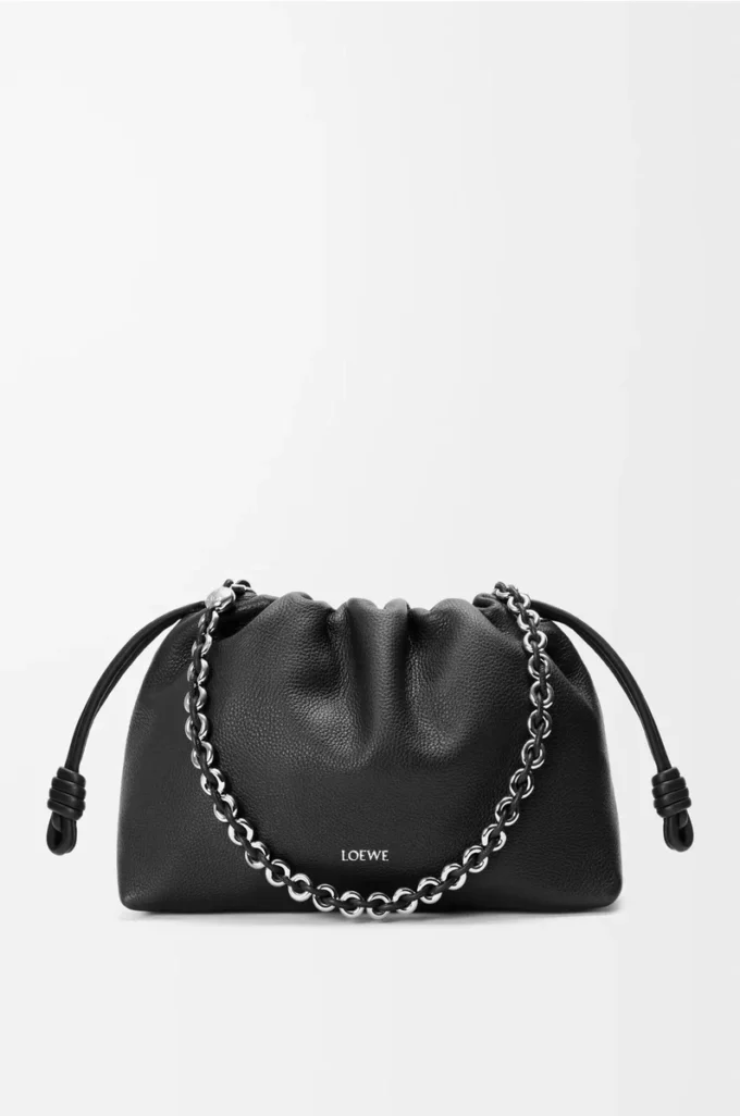 Sac à main Flamenco moyen en cuir de veau grainé fin Noir