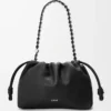 Sac à main Flamenco moyen en cuir de veau grainé fin Noir