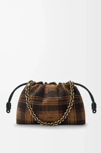 Sac à main Flamenco moyen en daim tartan beige/noir