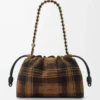 Sac à main Flamenco moyen en daim tartan beige/noir