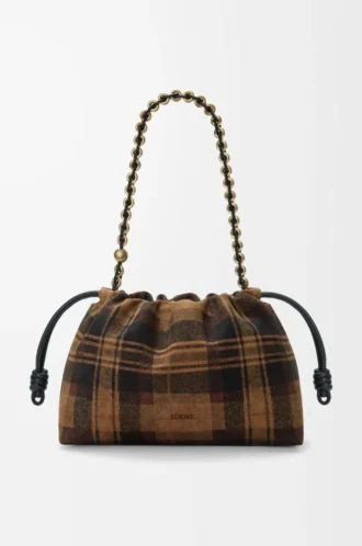 Sac à main Flamenco moyen en daim tartan beige/noir