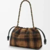 Sac à main Flamenco moyen en daim tartan beige/noir