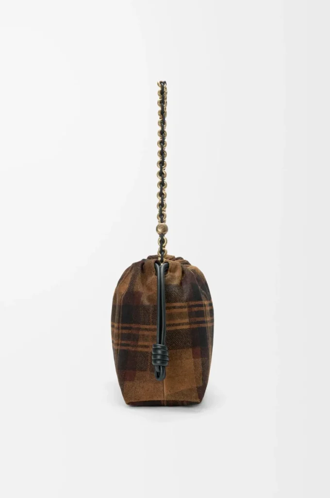 Sac à main Flamenco moyen en daim tartan beige/noir