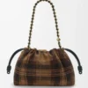 Sac à main Flamenco moyen en daim tartan beige/noir