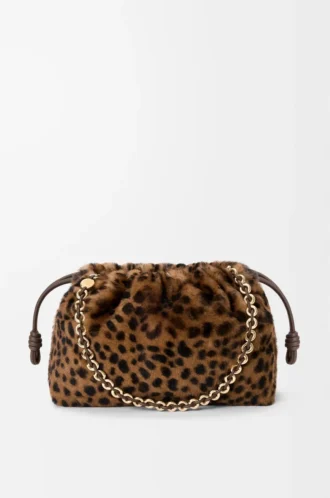 Sac à main Flamenco moyen en peau lainée imprimée Beige/Marron
