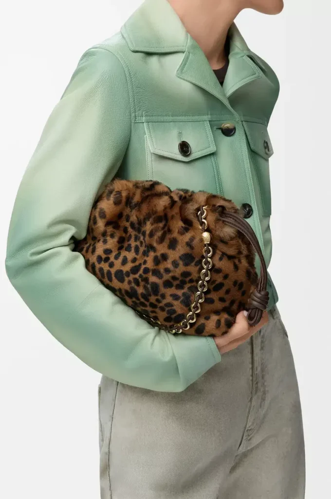 Sac à main Flamenco moyen en peau lainée imprimée Beige/Marron