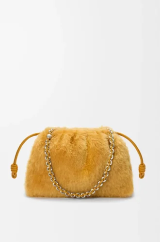 Sac à main Flamenco moyen en peau lainée Jaune
