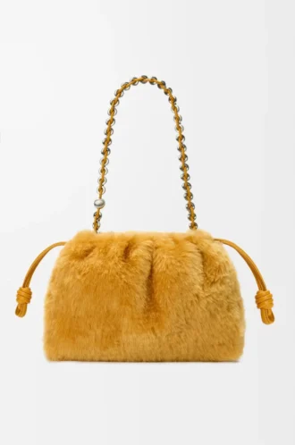 Sac à main Flamenco moyen en peau lainée Jaune