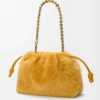 Sac à main Flamenco moyen en peau lainée Jaune