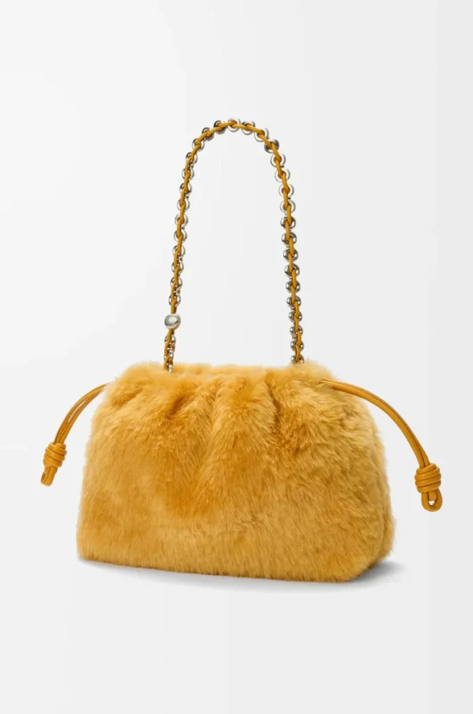 Sac à main Flamenco moyen en peau lainée Jaune