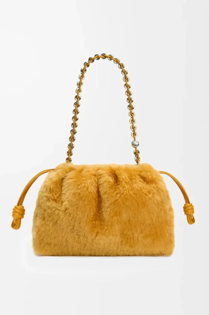 Sac à main Flamenco moyen en peau lainée Jaune