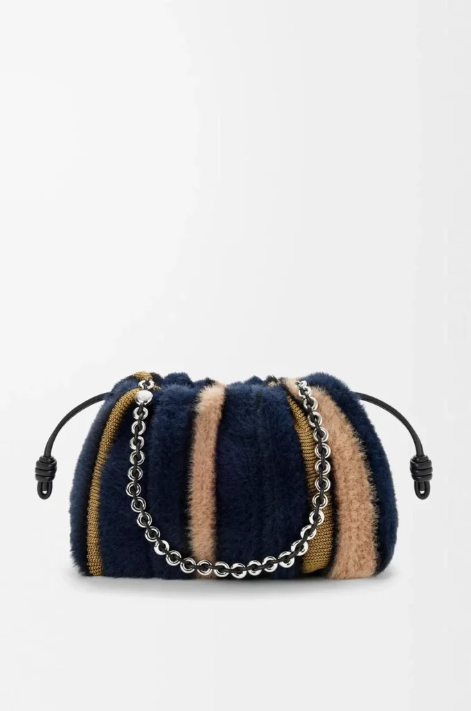 Sac à main Flamenco moyen en tricot jacquard Multicolore Bleu marine foncé