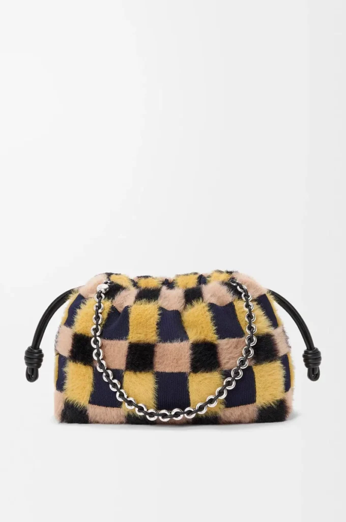 Sac à main Flamenco moyen en tricot jacquard Multicolore Bleu marine foncé
