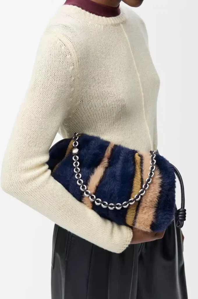Sac à main Flamenco moyen en tricot jacquard Multicolore Bleu marine foncé