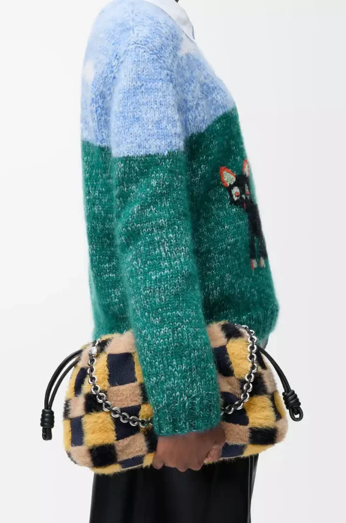 Sac à main Flamenco moyen en tricot jacquard Multicolore Bleu marine foncé