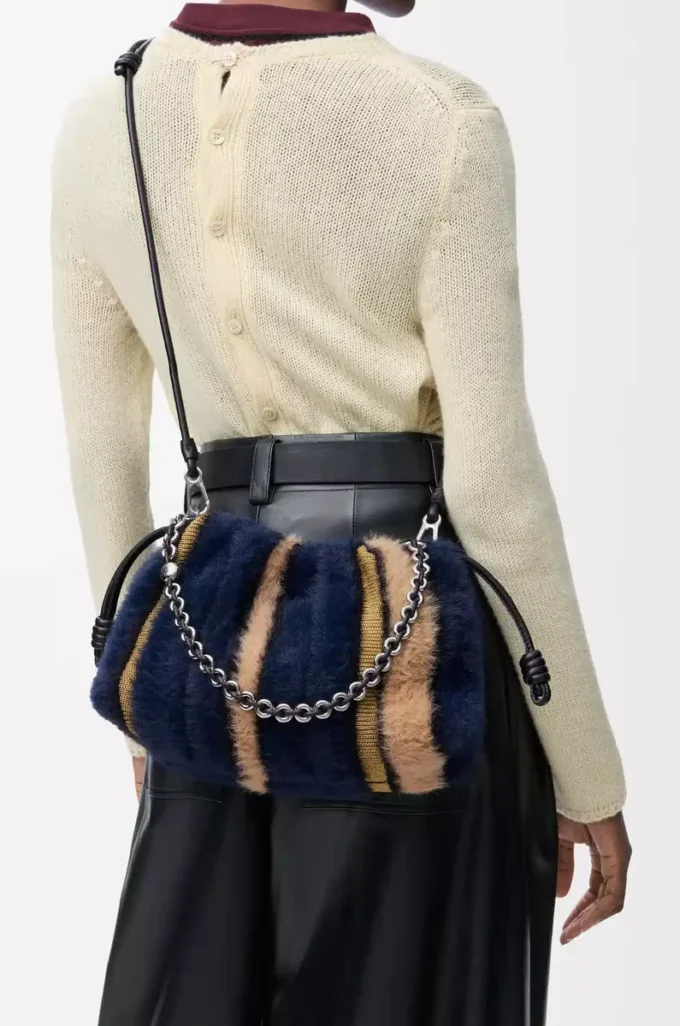 Sac à main Flamenco moyen en tricot jacquard Multicolore Bleu marine foncé