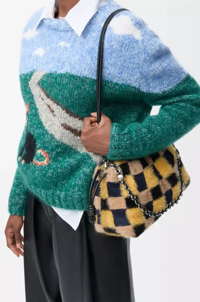 Sac à main Flamenco moyen en tricot jacquard Multicolore Bleu marine foncé