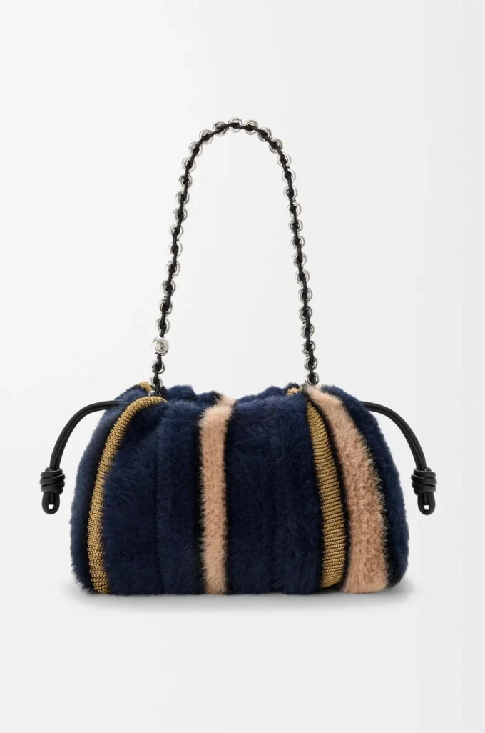 Sac à main Flamenco moyen en tricot jacquard Multicolore Bleu marine foncé