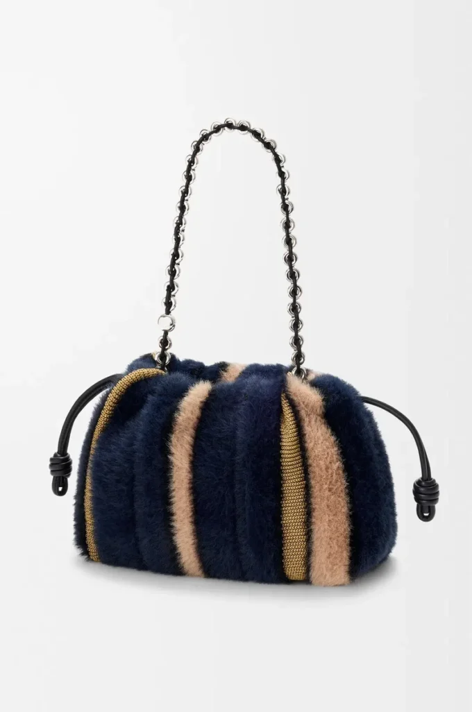 Sac à main Flamenco moyen en tricot jacquard Multicolore Bleu marine foncé